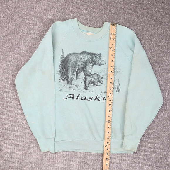 VTG 90s Alaska USA Bears Nature Medium Blue Long Sleeve Pullover Sweatshirt - Picture 3 of 13